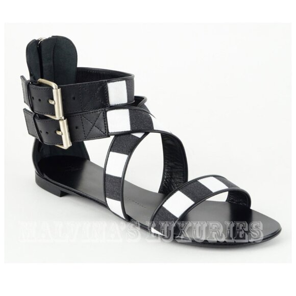 GIUSEPPE ZANOTTI SHOES GLADIATOR CANVAS & LEATHER BLACK & WHITE